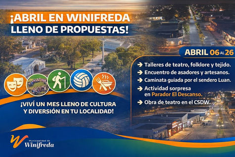 Abril llega con una agenda cargada de propuestas culturales, deportivas y recreativas en Winifreda
