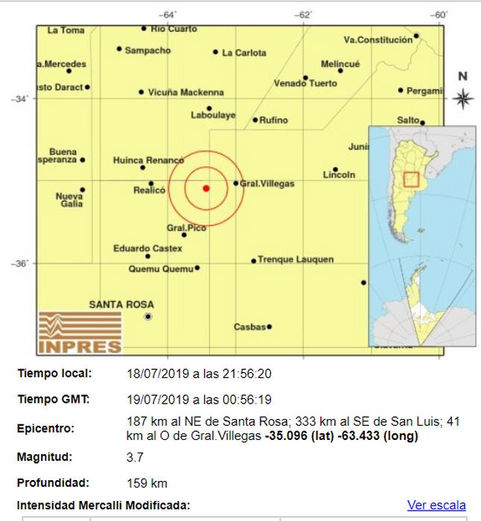 Sismo de 3,7 que hizo temblar a Larroudé y la zona