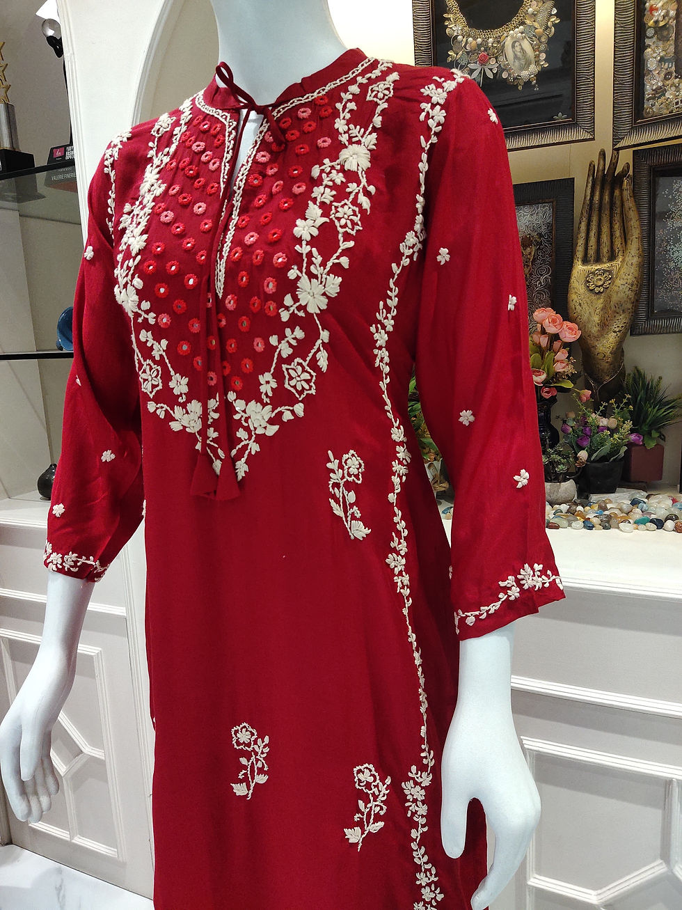 Thumbnail: Valerie Women's Maslin Silk Red Kurti