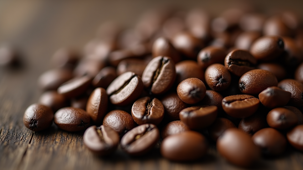 Close-up view of freshly roasted coffee beans