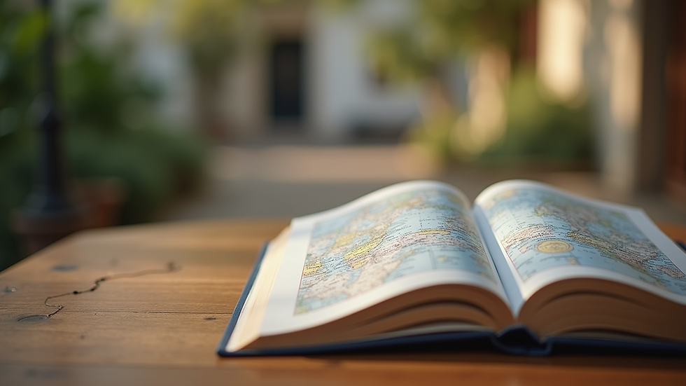 Close-up view of a travel guidebook on a wooden table