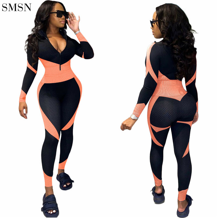 Thumbnail: Sexy Contrast Color Zipper Woman Sexy Jumpsuit Long Sleeve
