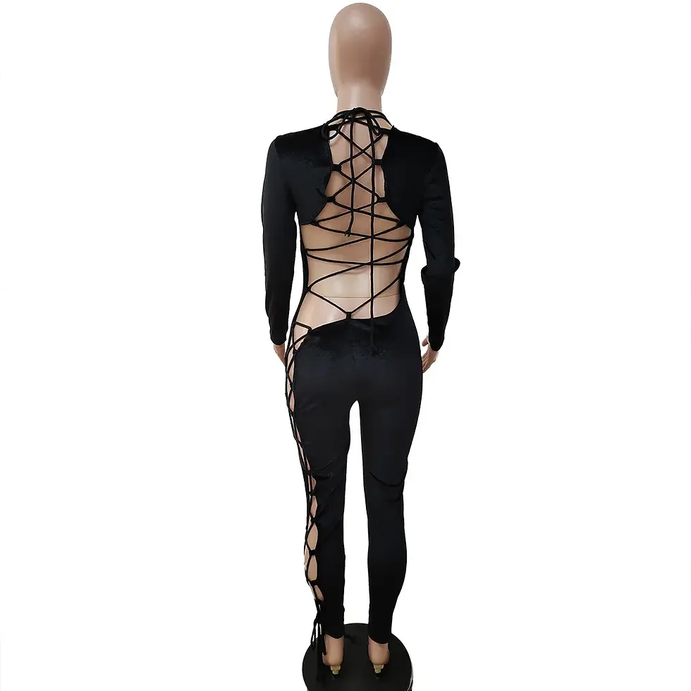 Thumbnail: 2024 Women Jumpsuit Velvet Sexy Bandage Rompers Long Sleeve