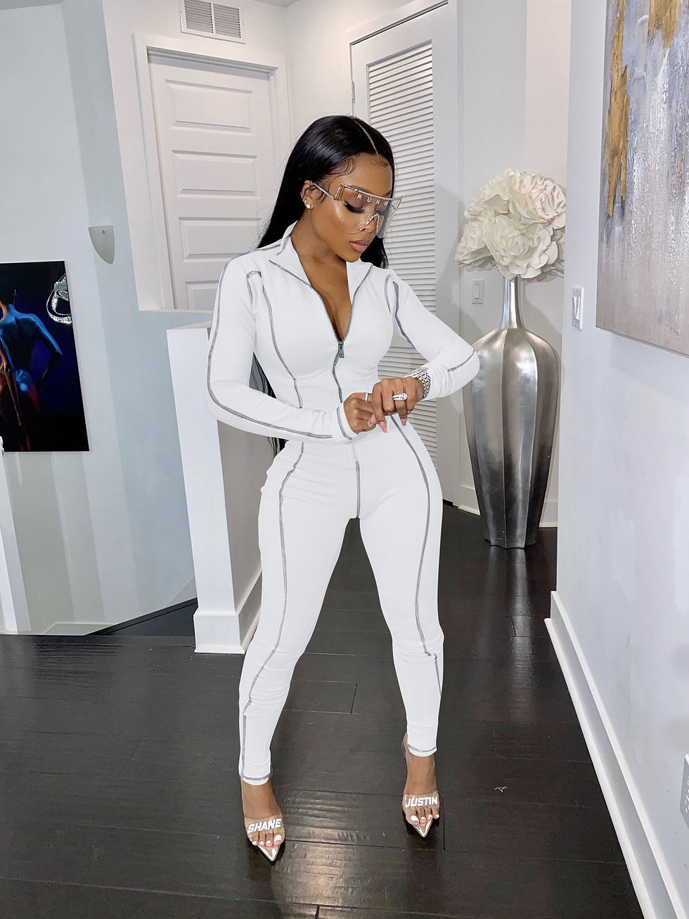 Thumbnail: Ladies Fashion Long Sleeve Zipper Front Women One Piece Jumpsuit