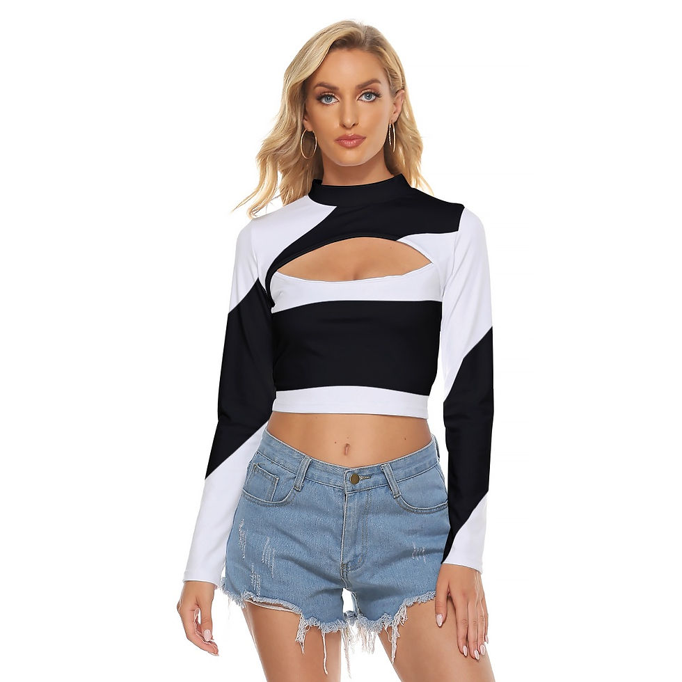 Thumbnail: All-Over Print Women's Hollow Chest Keyhole Tight Crop Top