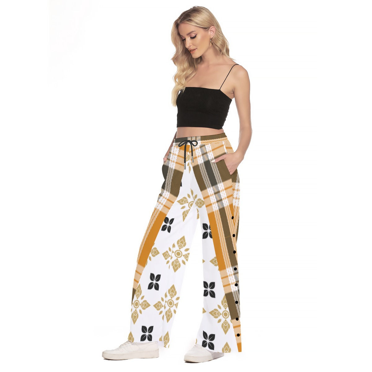 All-Over Print Women's Side Slit Snap Button Trousers