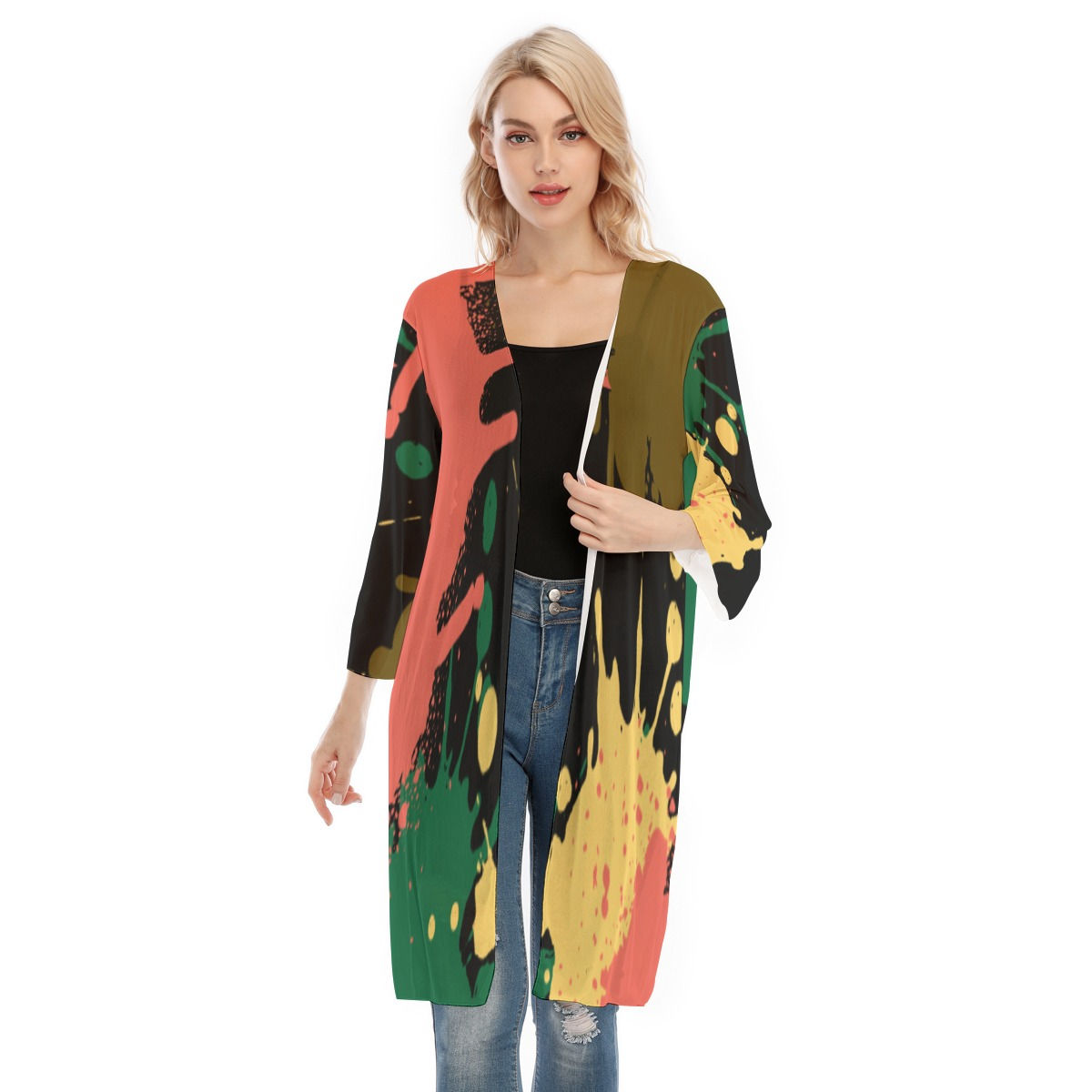 All-Over Print Women's V-neck Mesh Cardigan