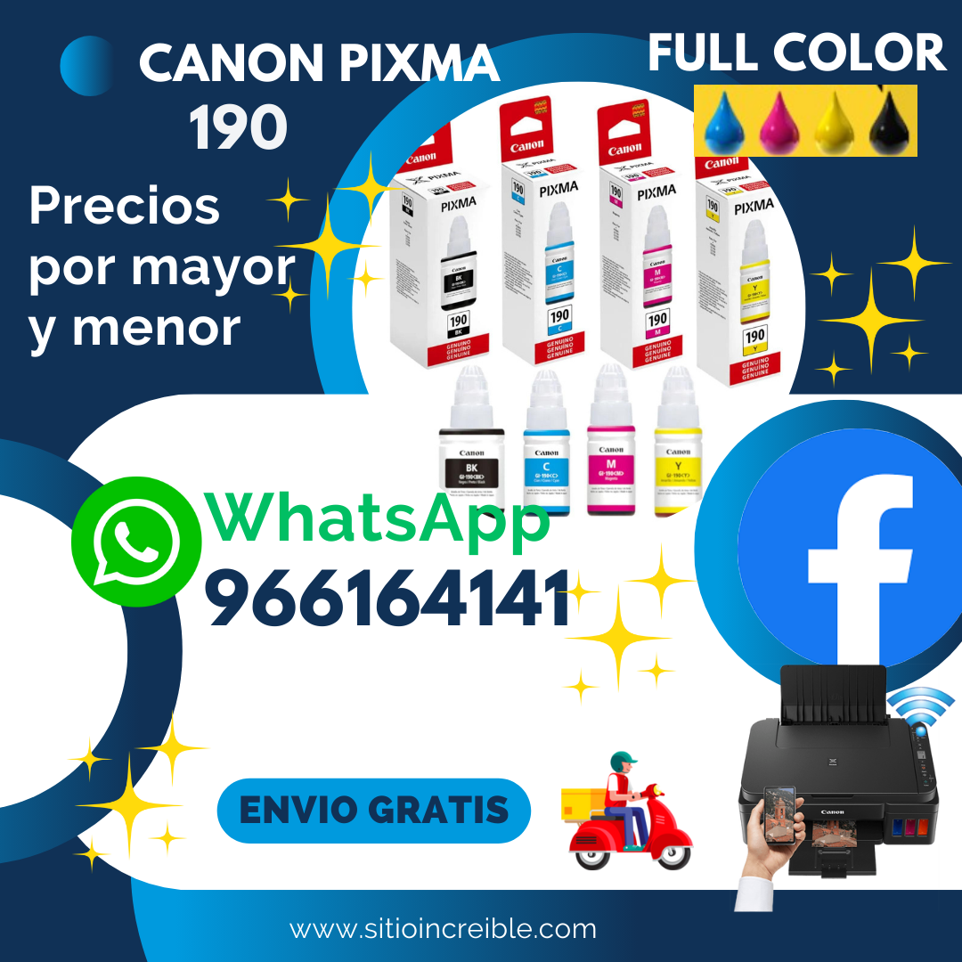 JUEGO DE BOTELLAS DE TINTA CANON GI-190 ORIGINAL