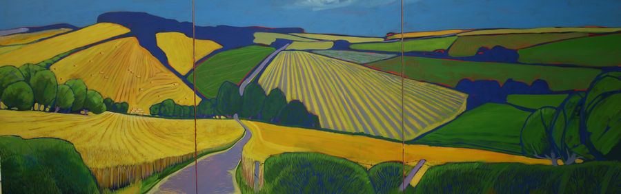 "Harvest Time", from the Triptych series, — an original Dorset landscape painting in acrylic and Indian ink by Mark Harris of Simply Just Art