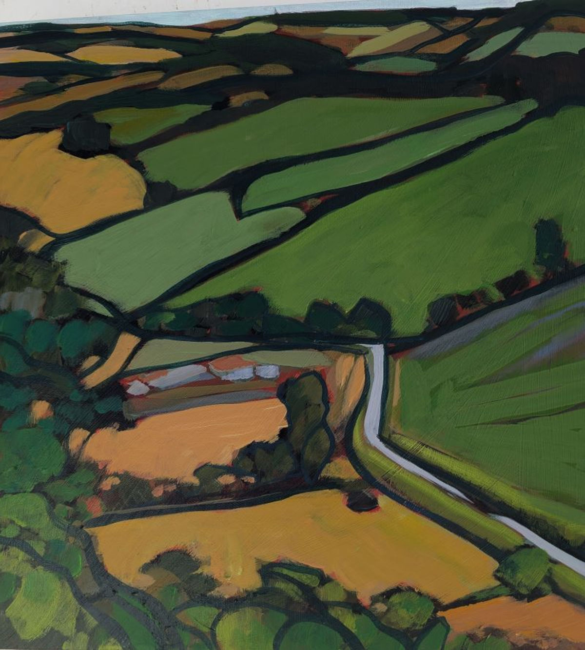 "Sydling Hills 6", from the Sydling Hills series, — an original Dorset landscape painting in acrylic and Indian ink on canvas by Mark Harris of Simply Just Art