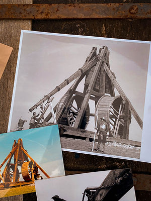 Vintage photos of medieval trebuchets.