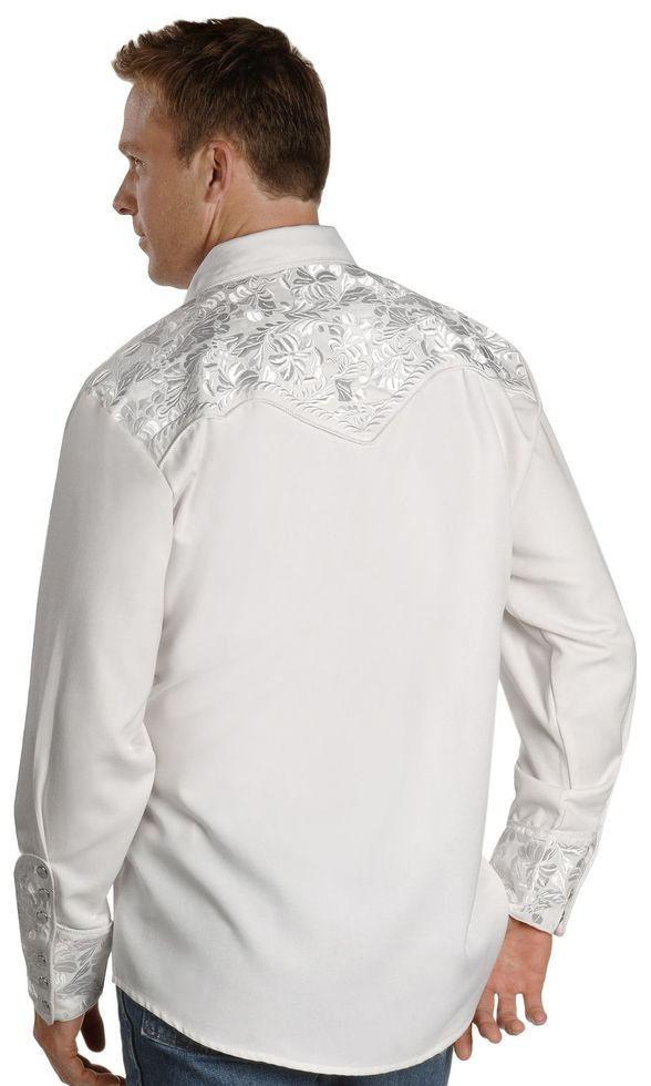 Thumbnail: Scully White Floral Embroidery Retro Western Shirt - Big & Tall
