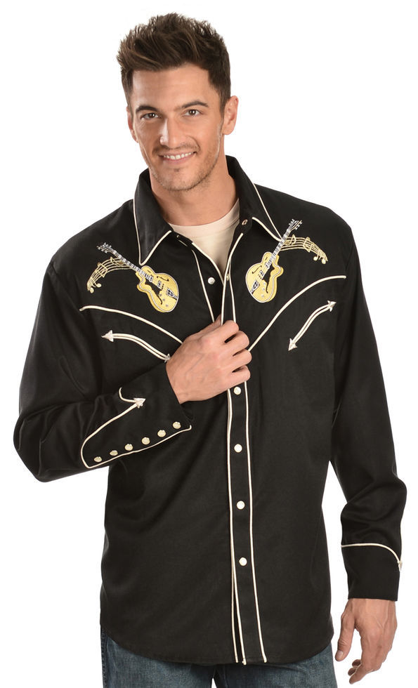 Thumbnail: Scully Rock N Roll Guitar Embroidered Retro Western Shirt - Big & Tall