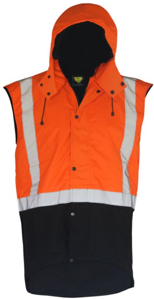 Thumbnail: Oilskin D/N Sleeveless Vest with Hood Orange/Brown