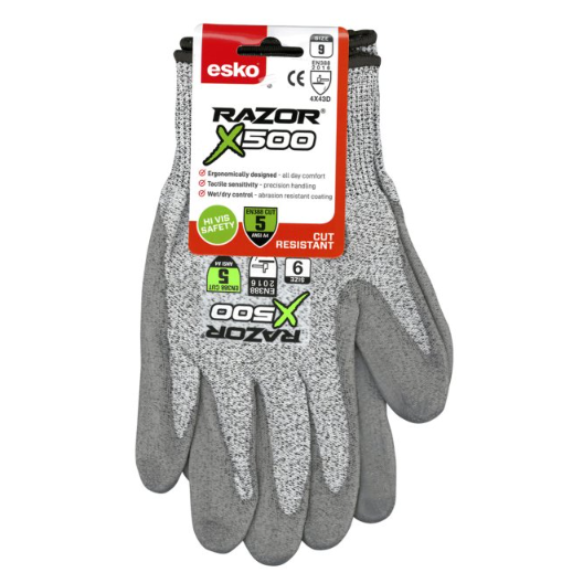 Esko Razor X500 Cut 5 PU Dip Glove Header Carded Pack of 12 Pairs