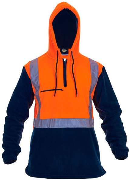 Thumbnail: Hi-Vis D/N Polar Fleece 1/2 Zip Hoodie Orange/Navy