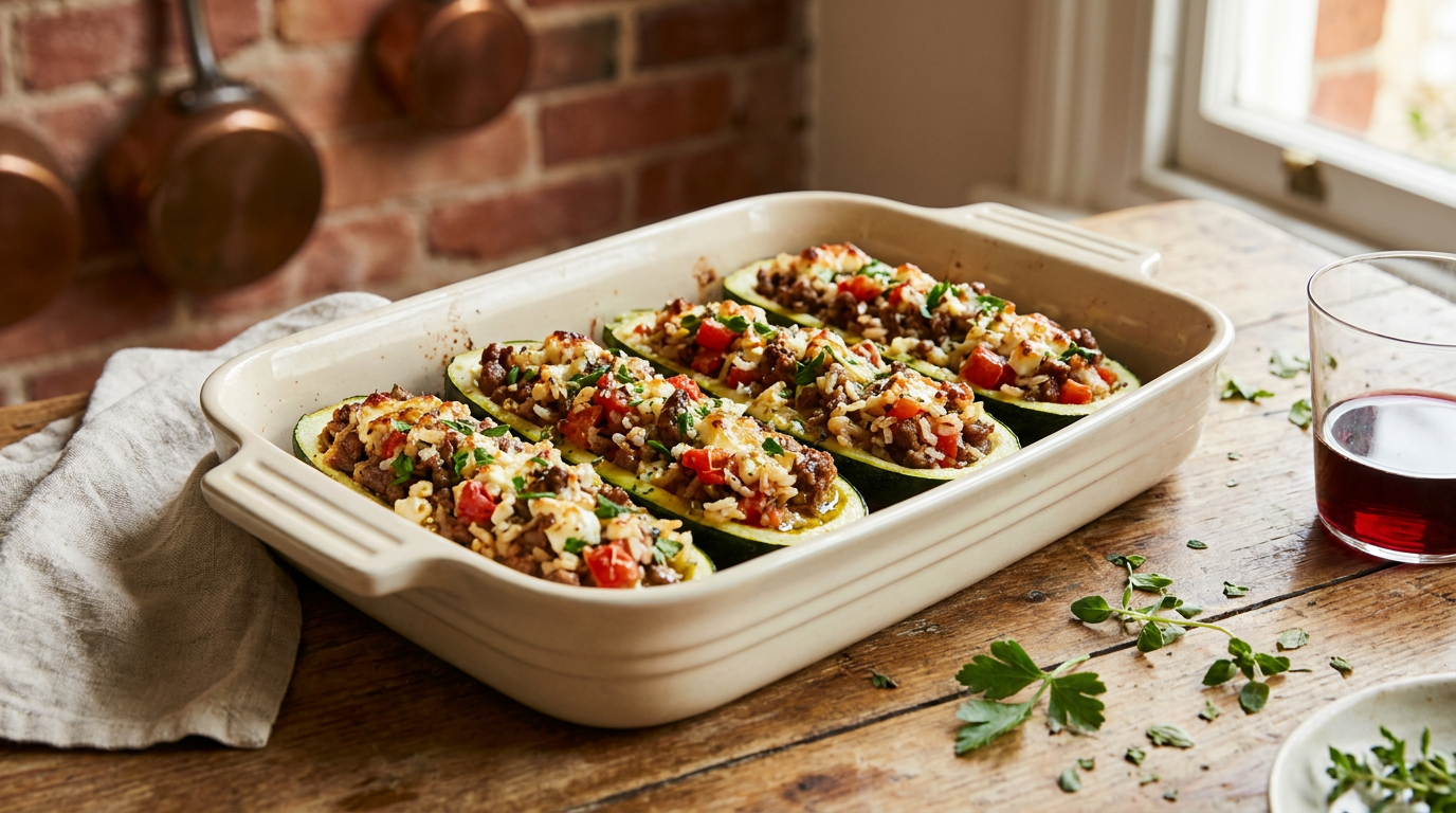 EFK Mediterranean Beef & Rice Stuffed Zucchini