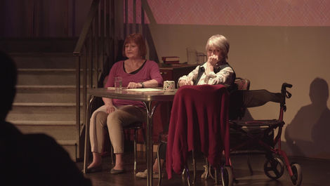 lead character present day Catherine and daughter Ella conversing about Catherine's college memories