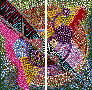 Shield Maiden, 2018, Acrylic on Brass, 2 panels @ 12"H x 6"W each
