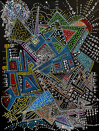 Eye Escaped Reimagined, by Mindy Seeger, 2023, acrylic and sharpie on canvas, 24"H x 18"W