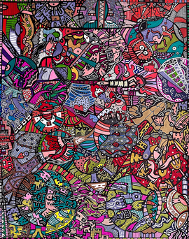 Always This, by Mindy Seeger;  2023, acrylic and sharpie on paper, 24"H x 19"W
    