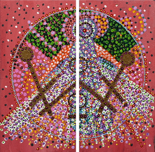 Shekhinah, 2018, Acrylic on Brass, 2 panels @ 12"H x 6"W each