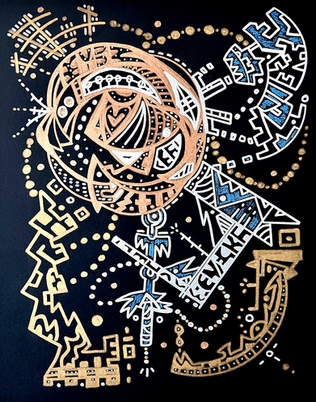 All Is Well All Is, by Mindy Seeger; 2022,  acrylic and sharpie on paper, 14"H x 11"W