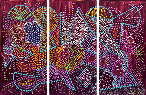 Beyond The Veil, 2018, Acrylic on copper, 3 panels @ 12"H x 6"W each