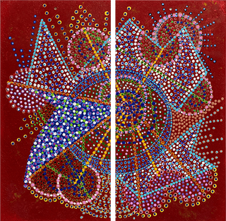 Nucleus, 2018, Acrylic on copper, 2 panels @ 12"H x 6"W each