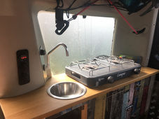 Our super cheap, dog bowl camper sink.