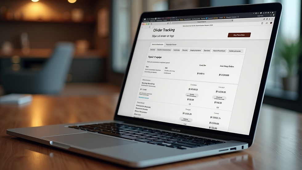 High angle view of a laptop screen showing an online order tracking page