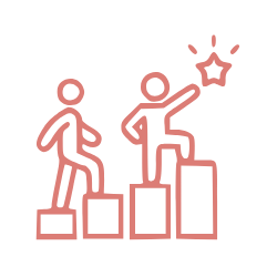 Icon of two people climbing blocks to reach a star.
