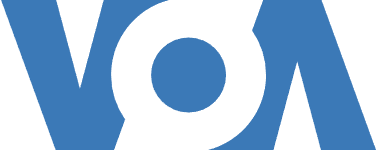 Blue VOA logo, the letters VOA in a bold, stylized font. Voice of America,