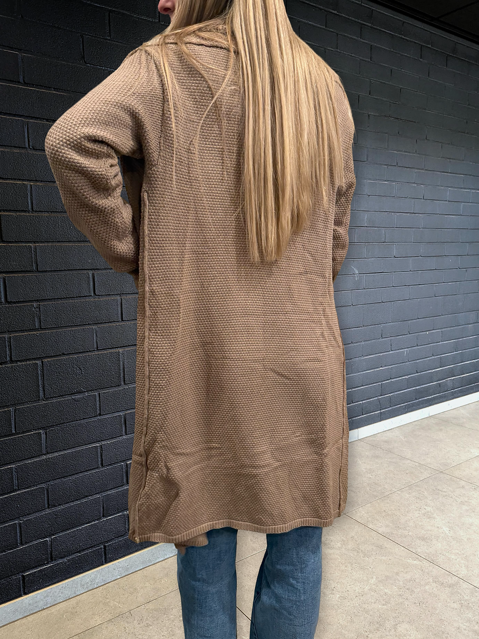 Thumbnail: LDC Textured Knit Open Front Oversize Midi Sweater Cardigan