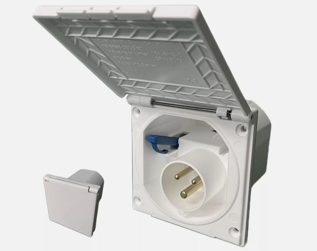Mains Hook Up Inlet Socket 240v Flush Fitting White Caravan Motorhome Campervan