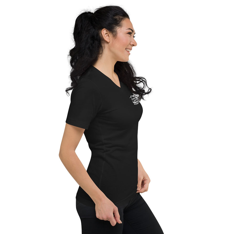 Thumbnail: Unisex Short Sleeve V-Neck T-Shirt - Top Corner Logo - Black
