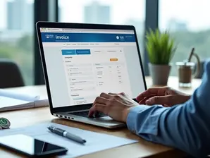 Empresário usando notebook para emitir nota fiscal de serviço online
