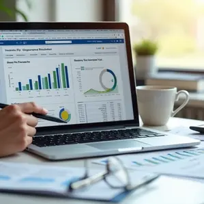 Pessoa analisando documentos financeiros e planilhas em computador para declarar investimentos da empresa no imposto de renda 