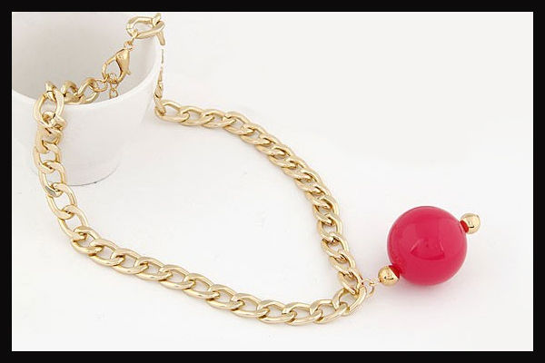 Thumbnail: Link Chain Necklace with Large Red Beed