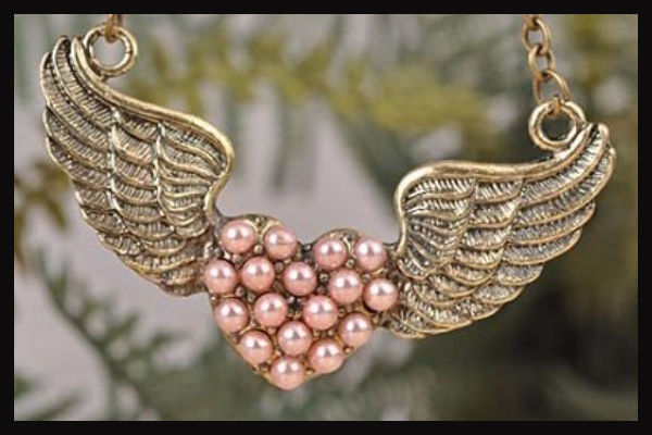 Thumbnail: Pearl Heart with Wings Necklace