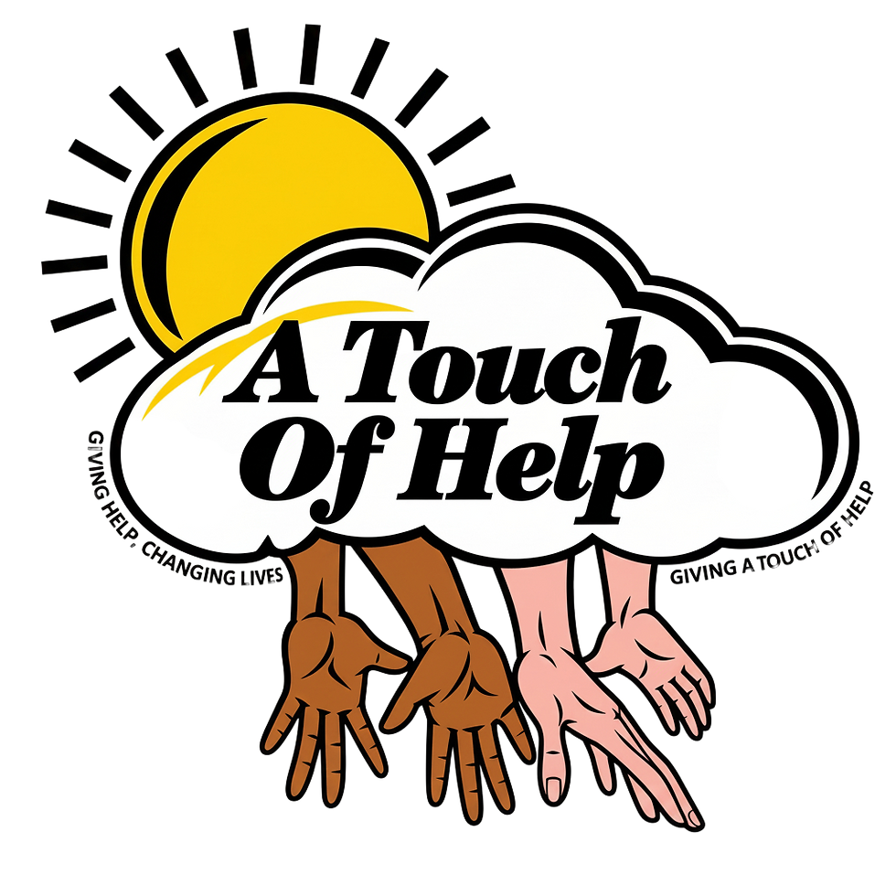 A Touch Of Help logo with a sun, cloud, and reaching hands