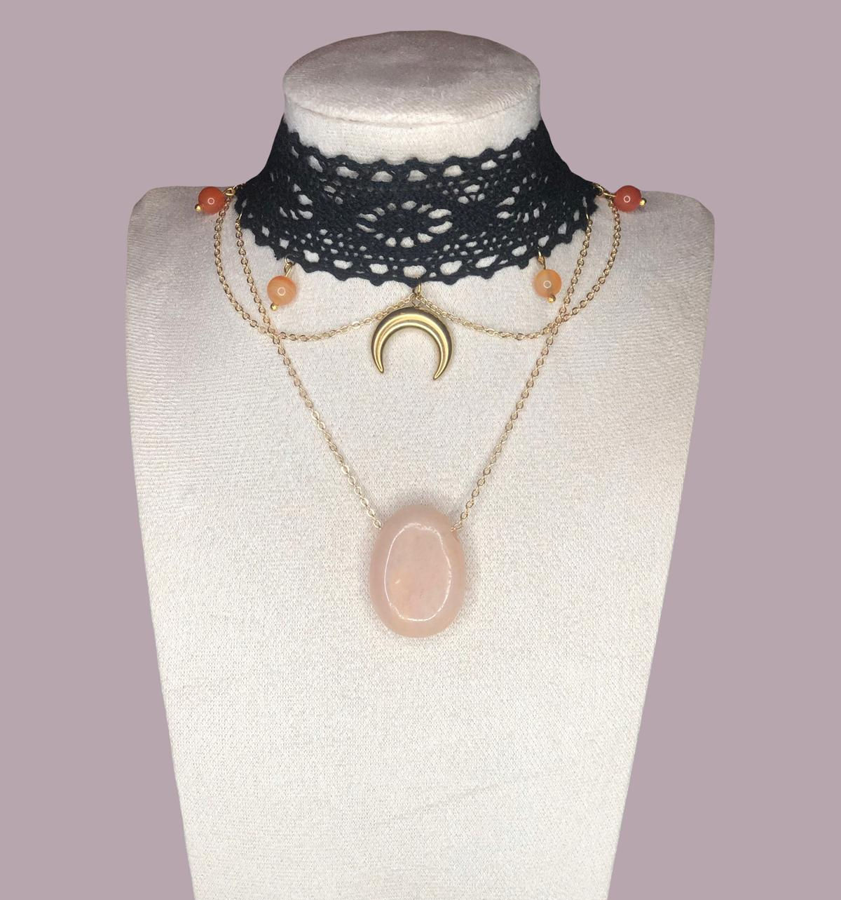 DIVINE - Choker lune Aventurine Pêche et Cornaline