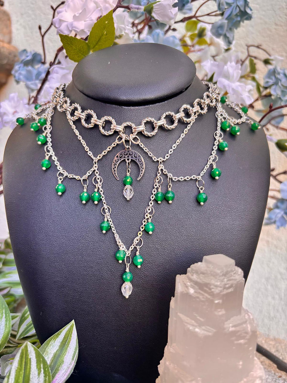 MÁNI – Collier agate verte & cristal de roche