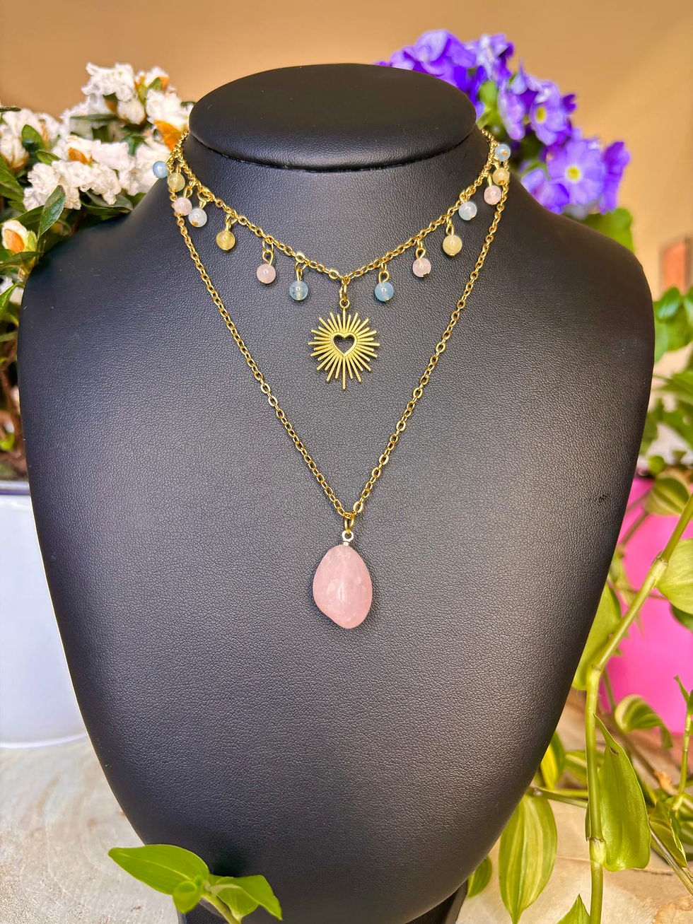 VÉNUS – Collier Quartz Rose et Béryls