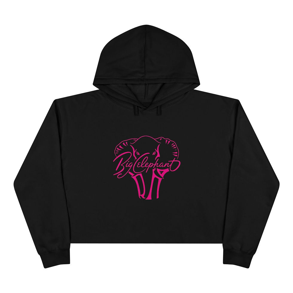 Thumbnail: Rare Ivory Elephant Heart Crop Hoodie — Pink 'Big Elephant' Graphic