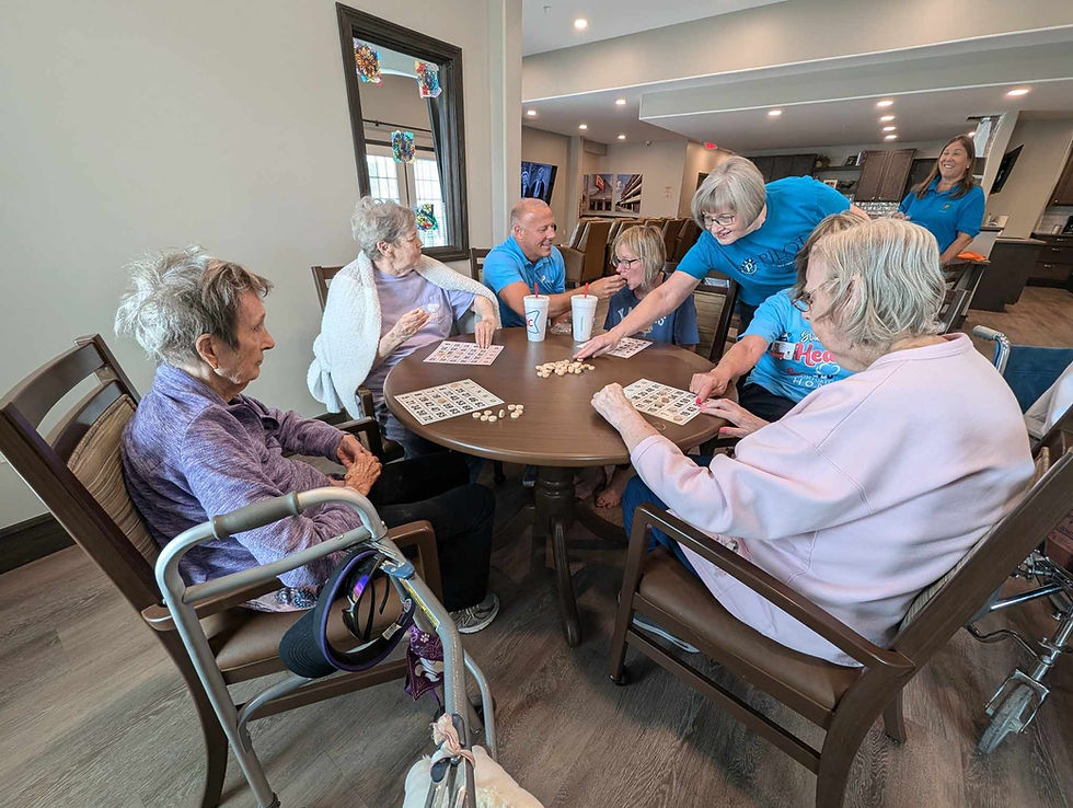 Eye-level view of a cozy living room in a dementia care home