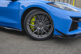 Side view of blue Chevrolet Corvette Z06 rental