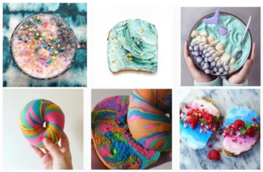 Unicorn Latte; Mermaid Toast; Mermaid Smoothie Bowl; Rainbow Bagels; Ombre Toast
