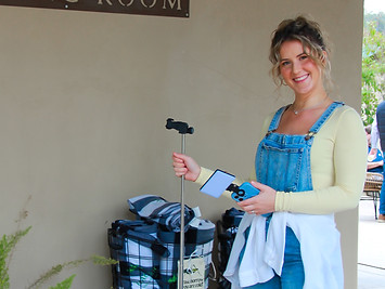 Katie Marlow filming social media content at Thacher Winery in Paso Robles