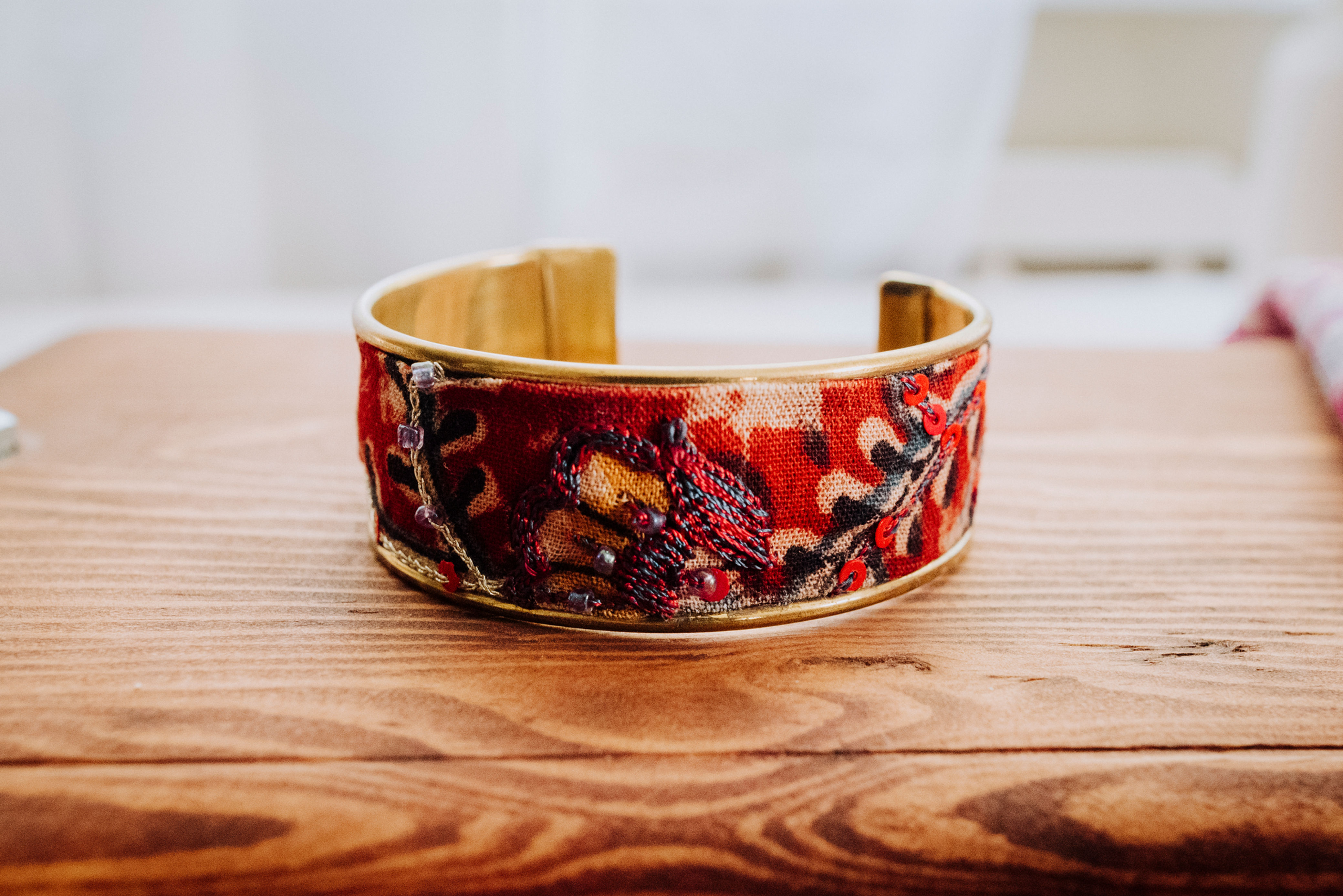 Crimson Embroidered Cuff Bracelet